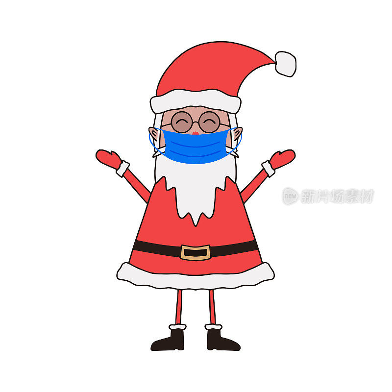 Cute Santa Claus in medical mask on white background.